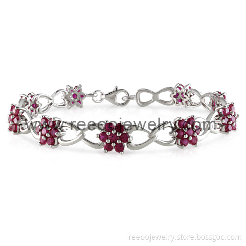 2013 Fushia Color CZ Solid 925 Sterling Silver Tennis Bracelet for Lady